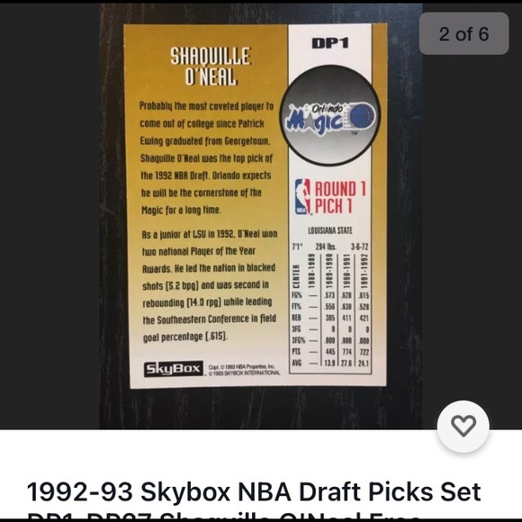 Sky Box Shaquille O’Neal Dp1 number 1 pick - Picture 2 of 4